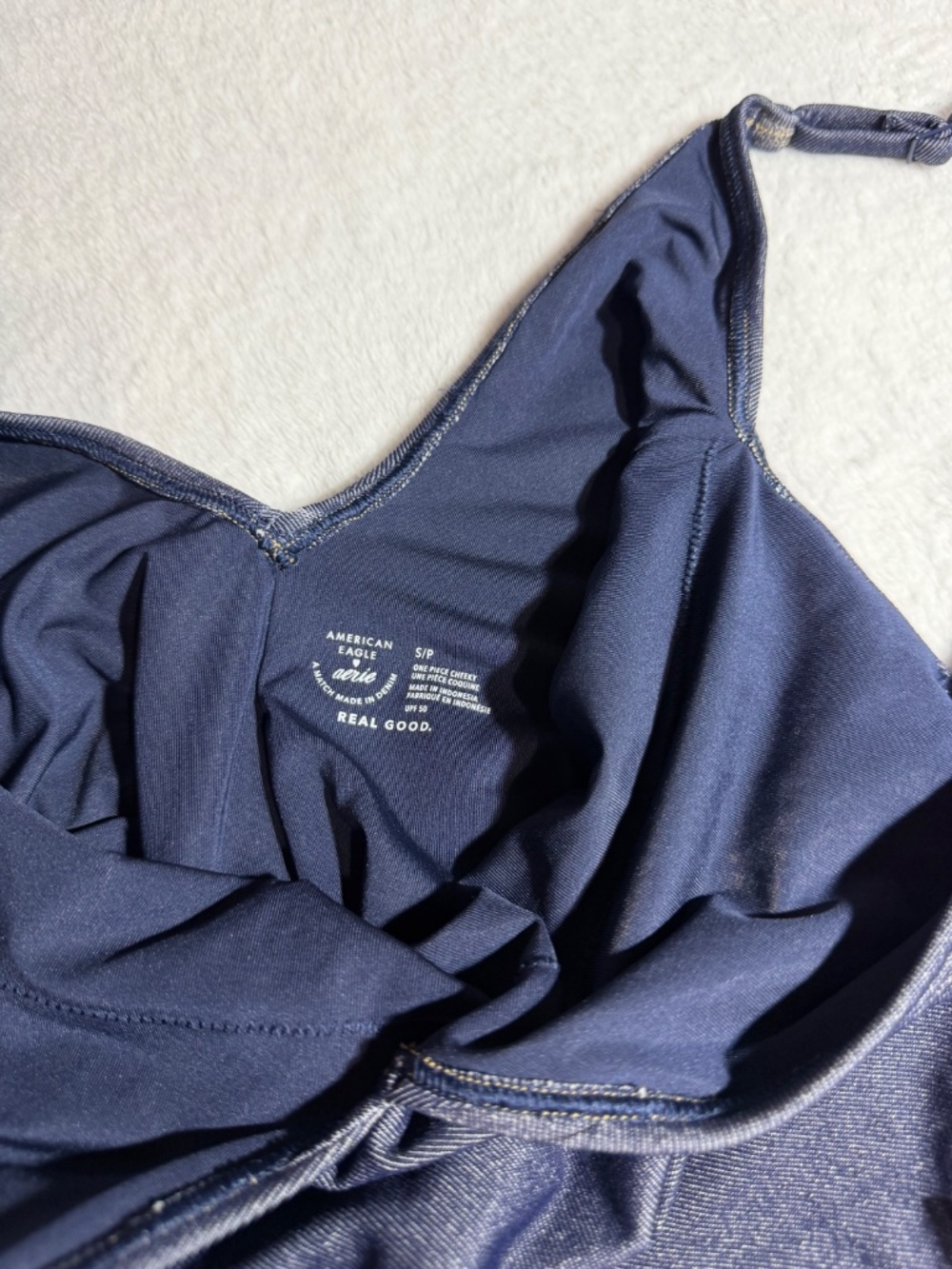 NWT Aerie x AE Match Made in Denim One-Piece Swimsuit V-Neck Size Small (Q10) - Picture 5 of 6